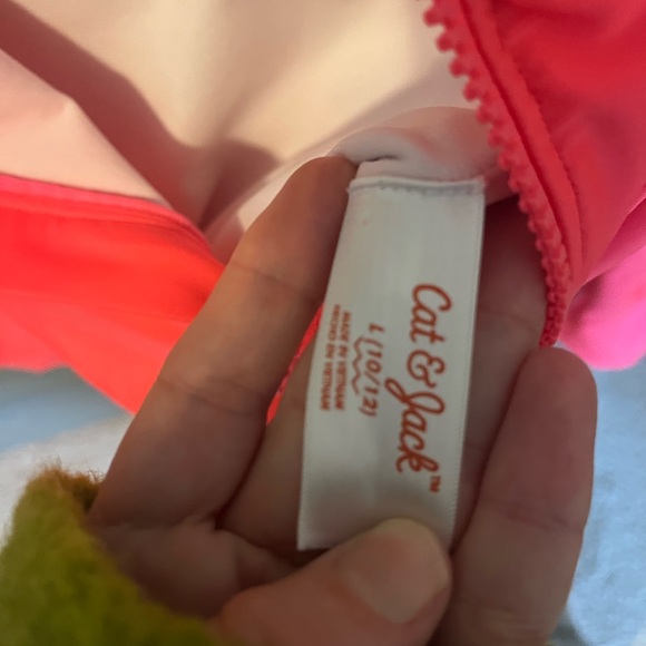 Cat & Jack Neon Pink Girls Swim Top with Rainbow Trim - Picture 3 of 4